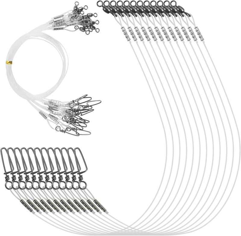 SILANON Fluorocarbon Fishing Leader, 12pcs Fluorocarbon Leader Line with Swivels Snap Invisible Fishing Wire Leader Connect Tackle Lures Bait Hooks for Saltwater Freshwater - Image 1